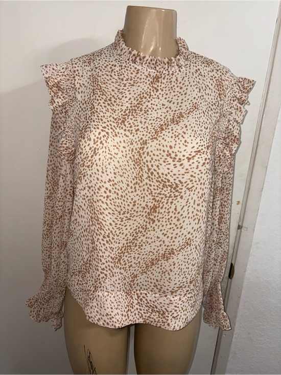 Joe's Jeans Tops - Joe's Jeans beige and brown leopard print long-sleeve blouse ruffles High Neck